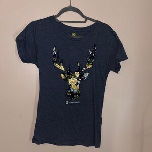 John Deere Navy Tee with Floral Deer Graphic